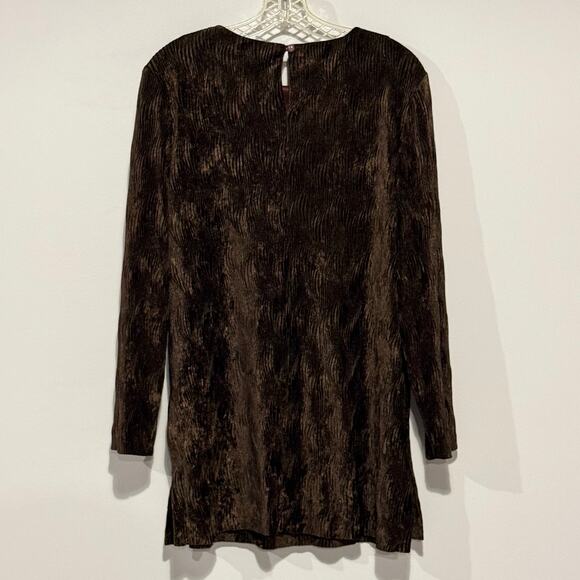 CitiDress Vtg Crinkle Velvet Tunic Top Chocolate Brown Velvet Size 10 Pullover - Picture 3 of 11